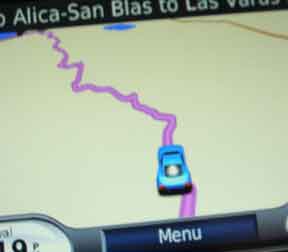 GPS showing road to San Blas